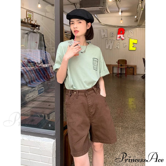 High Baggy Mom Wide Trousers Vintage Jeans Warm-Season Leg Waist Denim Women’s Straight Pants Brown 1 / S