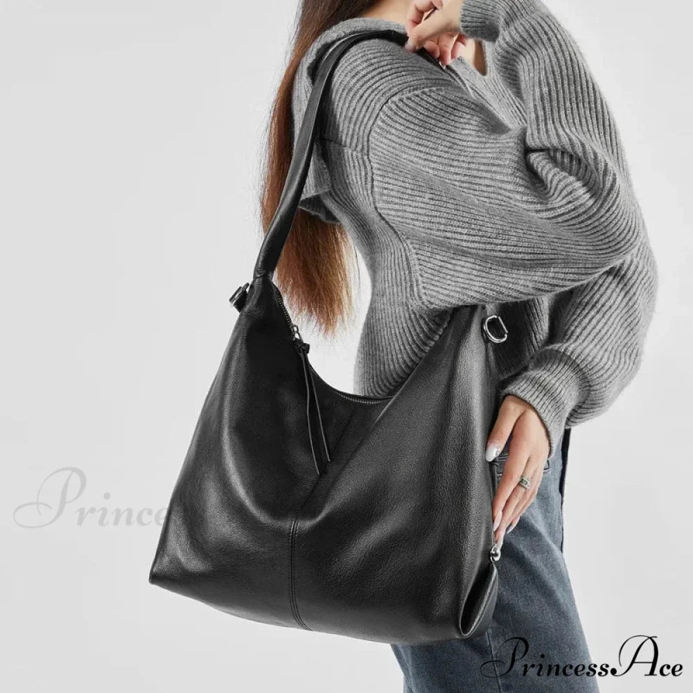 High-end Authentic Leather Spacious Hobo Shoulder Bag shoulder-250126