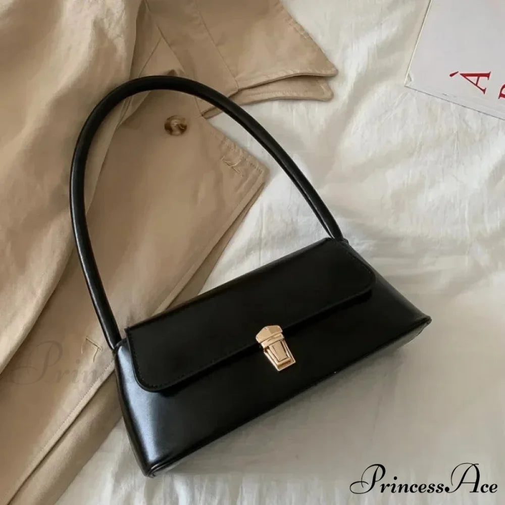 High-end Brand Solid Color Crossbody Purse Black shoulder-250126