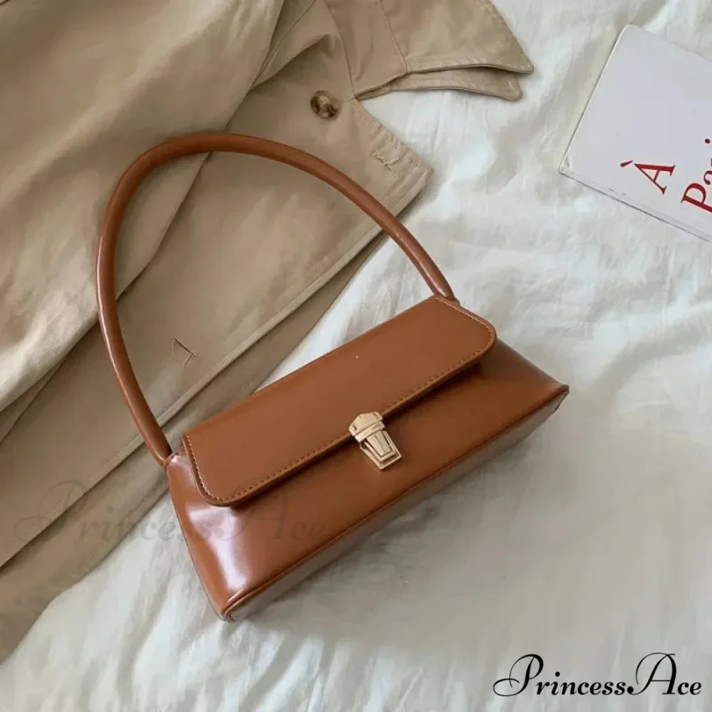 High-end Brand Solid Color Crossbody Purse LightBrown shoulder-250126
