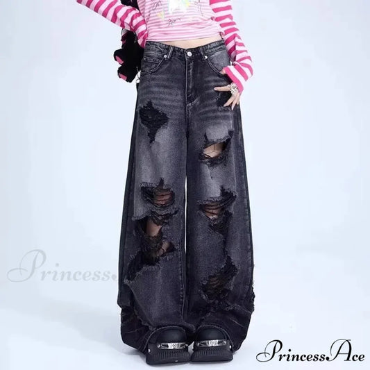 High-end Floor Length Trendy Brand Fashion Jean Black / S