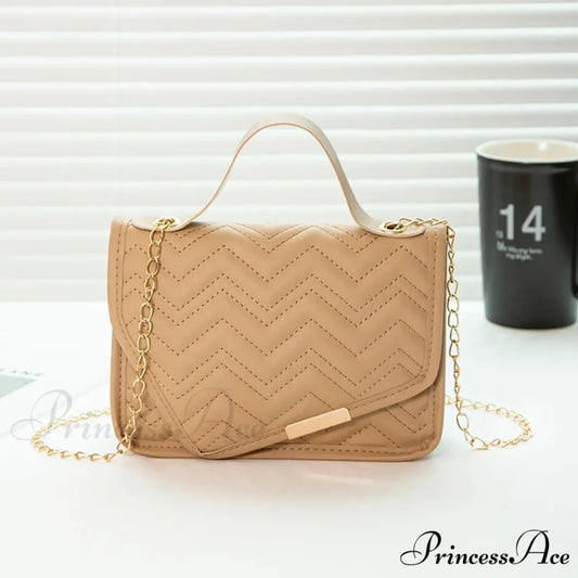 High-end Messenger Stitching Fashion Chain Crossbody Purse Khaki 1 / 18cmx6cmx13cm handbag-250126