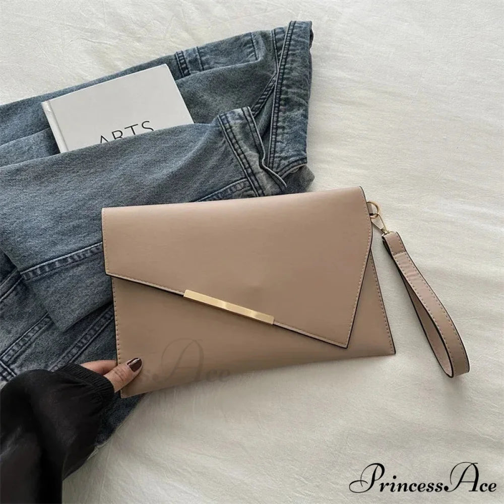 High-end PU Leather Designer Wristlet (30cm / khaki clutch bag wristlet-250126