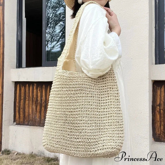 High-end Solid PU Leather Shoulder Bag Beige shoulder-250126