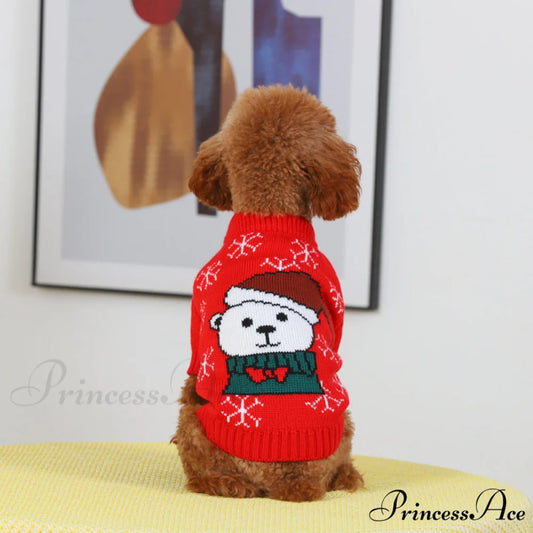 High Neck Cat Dog Knitted Casual Sweater Christmas Bear / S