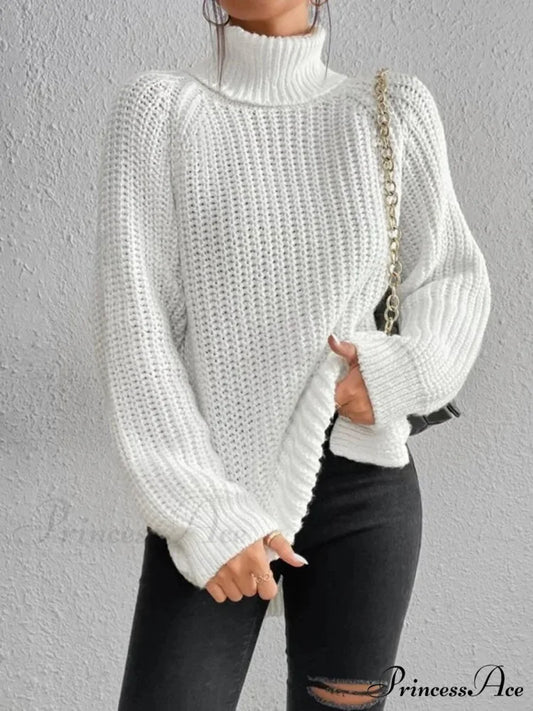 High-neck Divided Knitted Chunky Jumper White / S swraters-241228