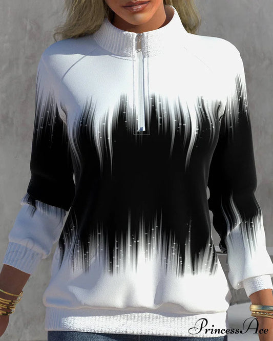High Neck Gradient Design Sweatshirt Black / S