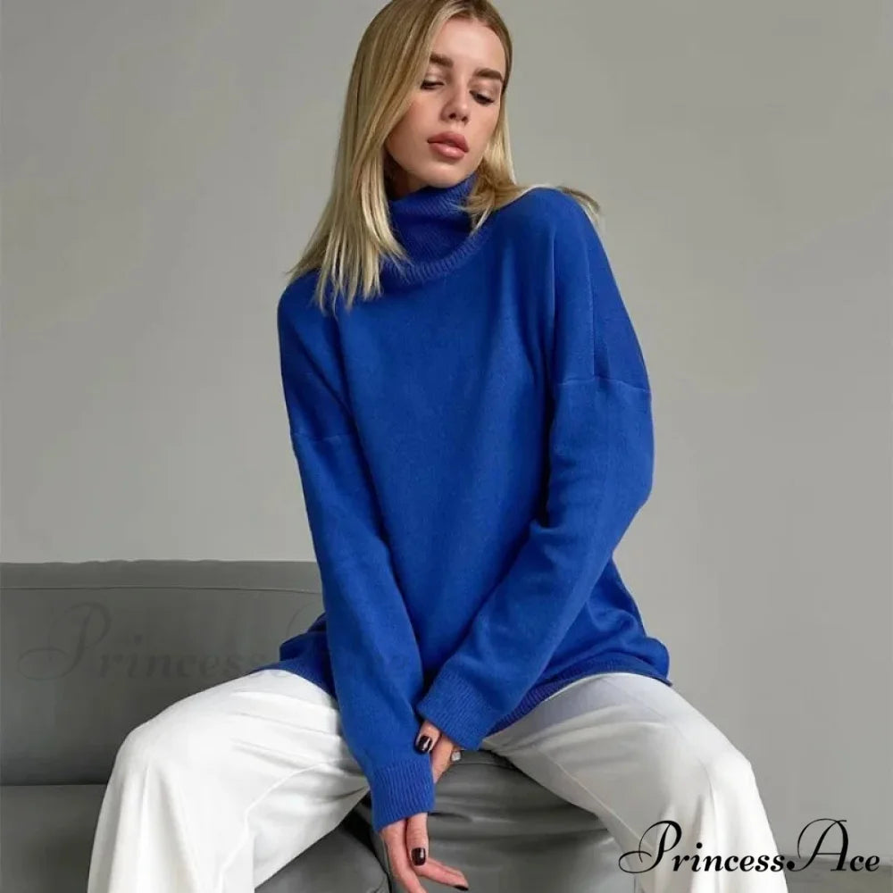 High-neck Informal Long-Sleeved Knitted Jumper swraters-241228