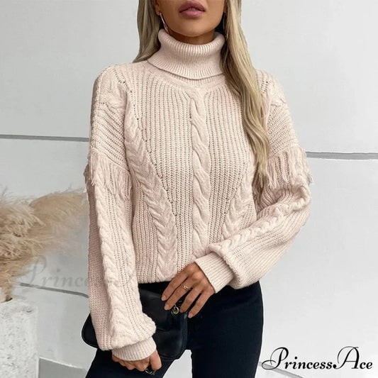 High-neck Urban Knitted Jumper Apricot / S swraters-241228