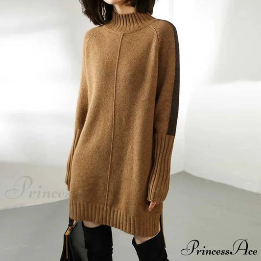 High-neck Wool Knit Cozy Jumper coffee / S swraters-241228