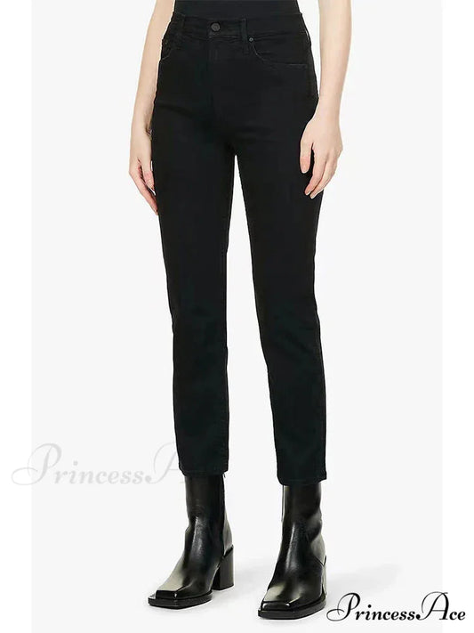 High Quality Stretch Women straight denim casual fashion ankle-length 2024 Fall Winter new Jean Black / 25