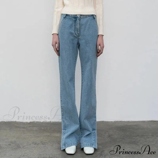 High Quality Women Spring and Autumn All-match Side Slit Straight High Waist Bootcut Jean