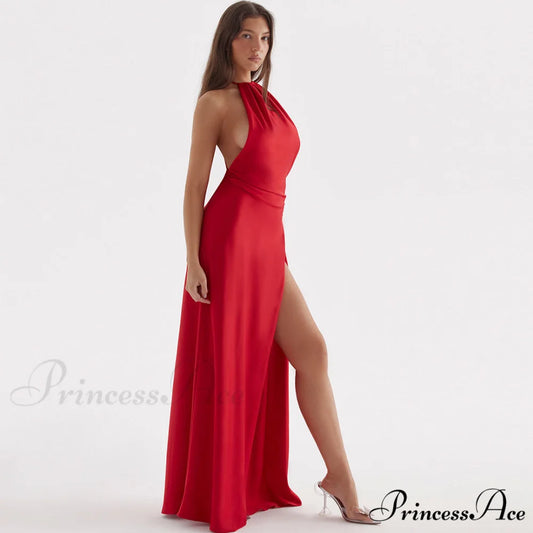 High Split Sleeveless Evening Modern Maxi Dress - Black M / Red