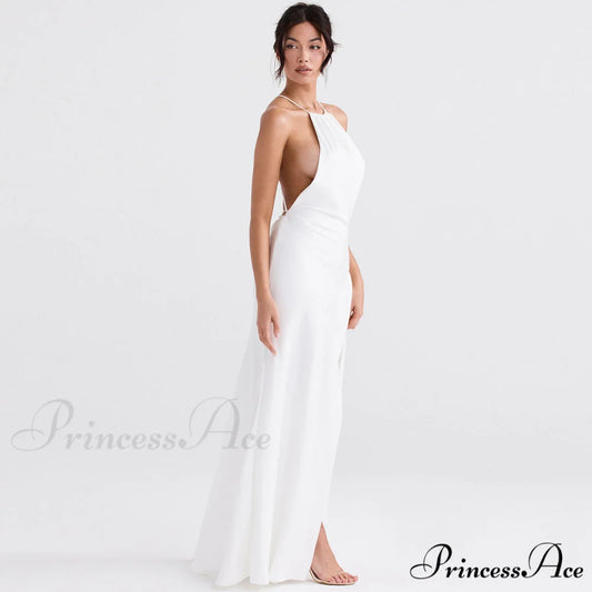 High Split Sleeveless Evening Modern Maxi Dress - Red M / White