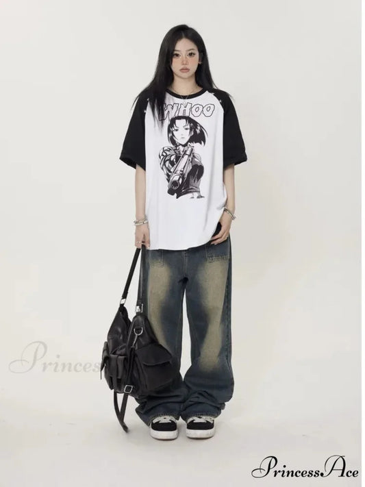 High Street Trendy Brand Summer Retro Straight Tube Floor Sweeping Denim Jean