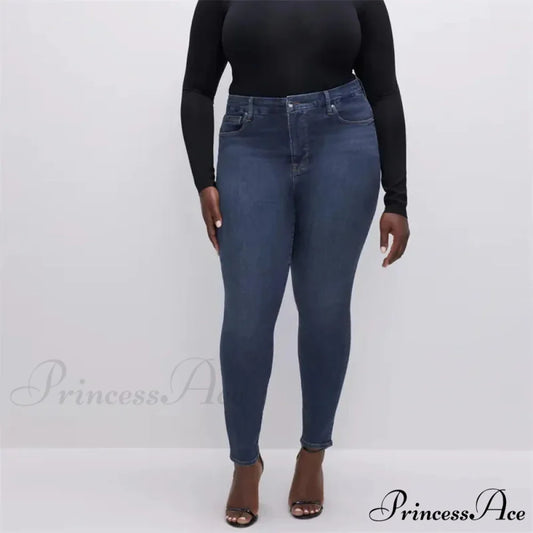 High Stretchy Skinny Full Length Plus Size Curvy Fitting Fashionable Pencil Jean Dark Blue / XS