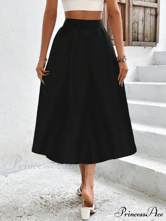 High Waist Button Detail Plisse A-line Skirt