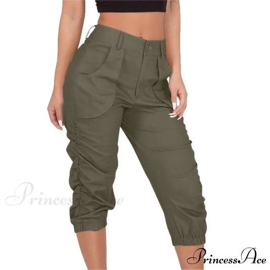 High Waist Cropped Pants green / L