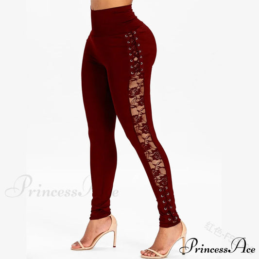 High Waist Fashion Crossed Lace-up Pants Red / S