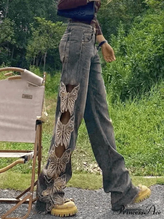 High waist Graceful Elastic Lace-up Jeans Blue / S