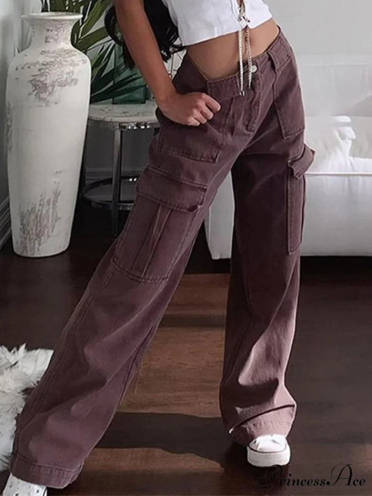 High Waist Graceful Irregular Denim Skort Brown / XL