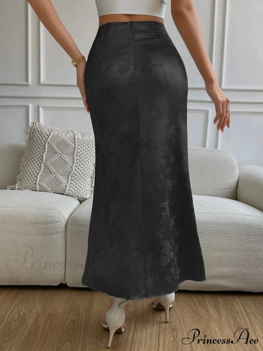 High Waist Jacquard Satin A-line Skirt