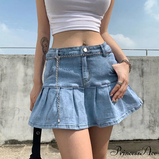 High Waist Jeans Ruffles Fashion Shorts sky blue / M