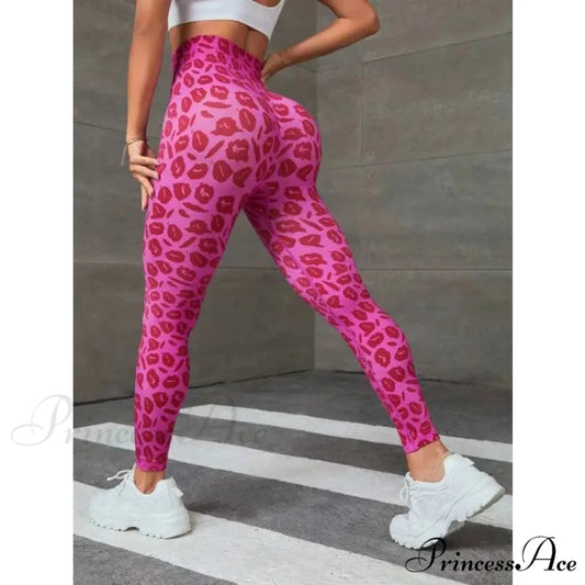High Waist Leopard Seamless Butt Lift Yoga Fitness Legging Pink / S