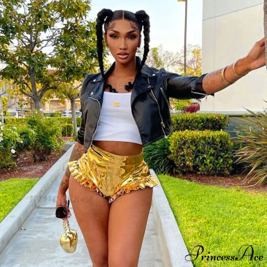 High Waist Push Up Black Shorts Gold / S