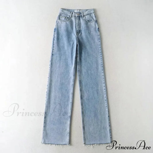 High Waist Slouchy Black Straight Leg Denim Trouser LightBlue / M