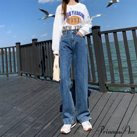 High Waist Slouchy Black Straight Trouser 109 Curl Blue / XS