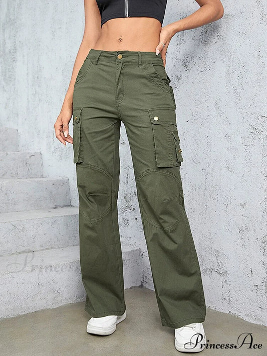 High Waist Straight Trousers Army Green / S