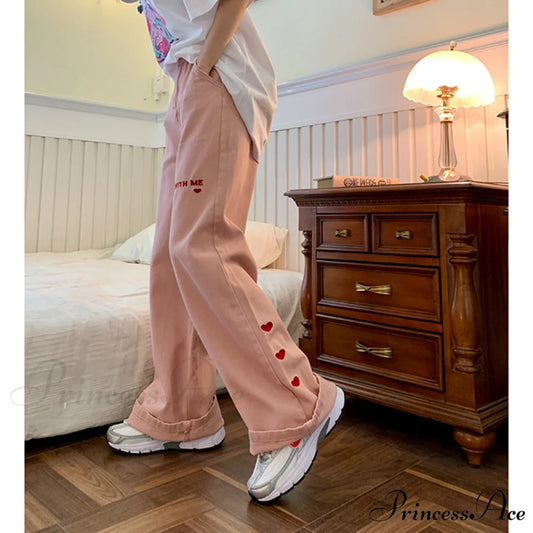 High Waist Wide Leg Pink Baggy Denim Jeans