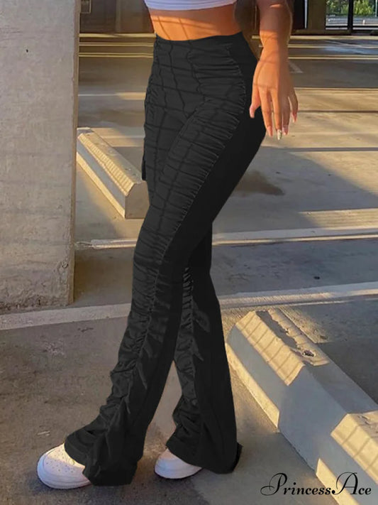 High Waisted Graceful Solid Flare Jeans Black / S