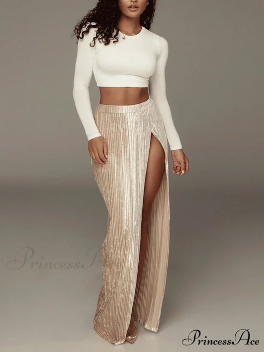 High Waisted Graceful Wide Leg Pants Apricot / S