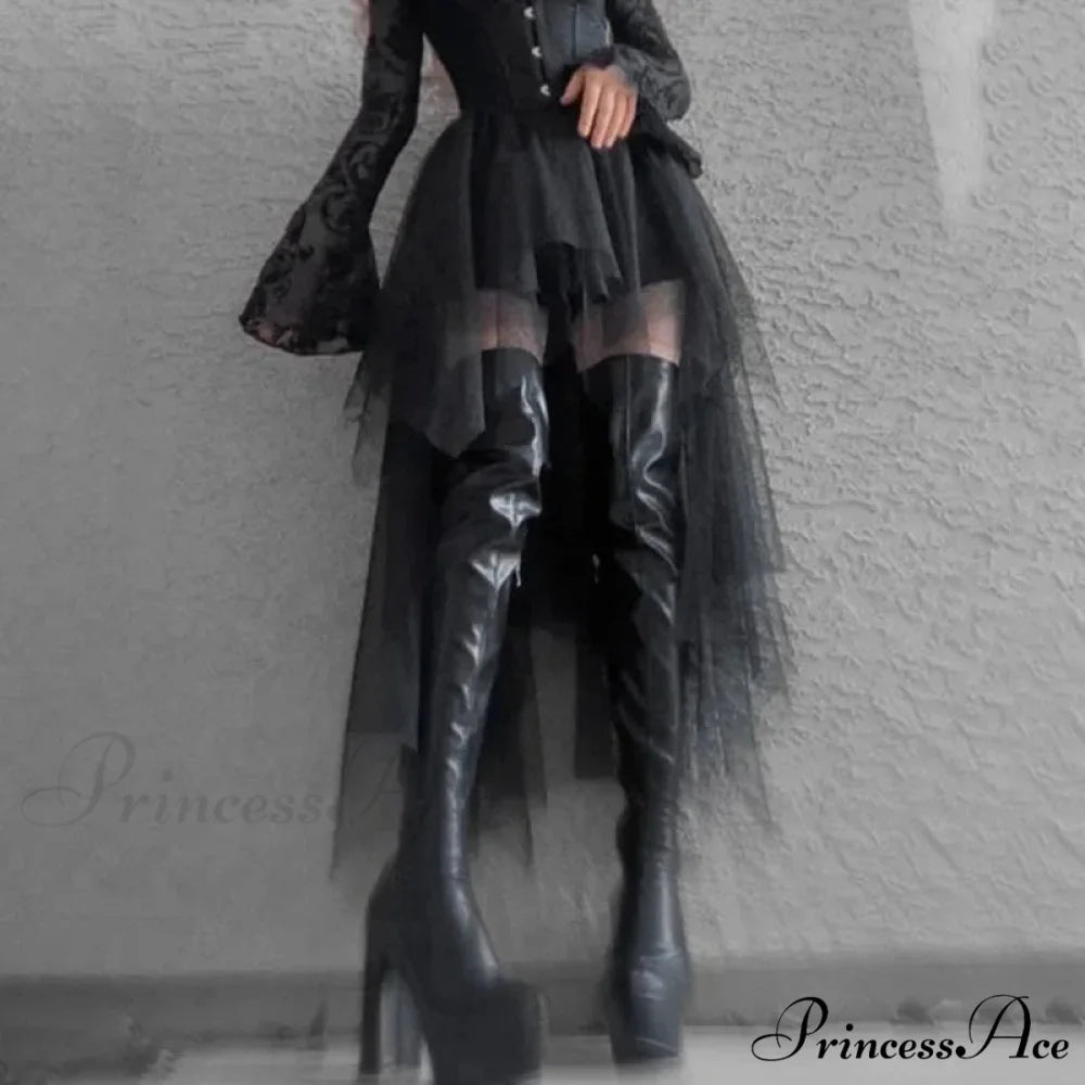 High Waisted Irregular Net Yarn Summer Gothic Casual Sexy Clothes Skirt