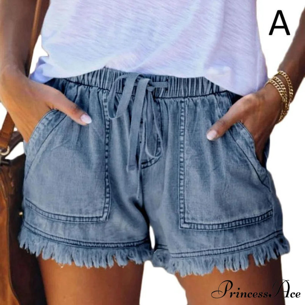 High Waisted Large Size XXL Short Blue / XS