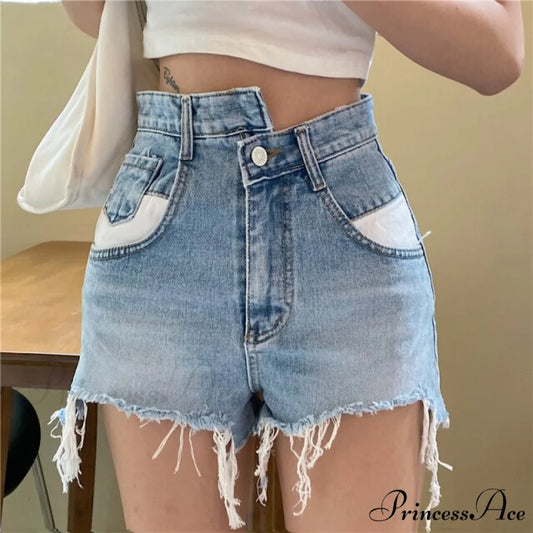High Wiast Streetwear Sexy Shorts blue / S