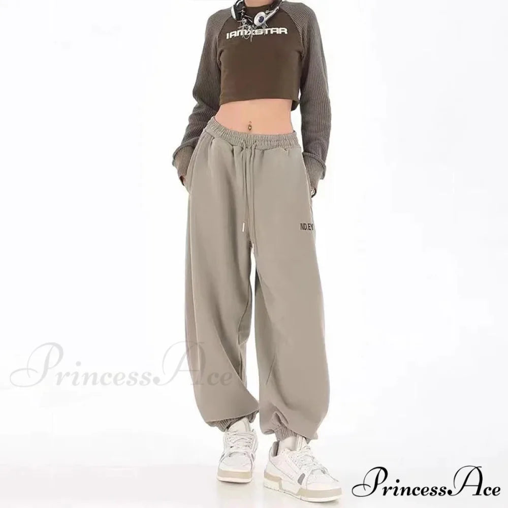 Hip Hop Message Drawstring Running Trousers GRAY / S pants-241228