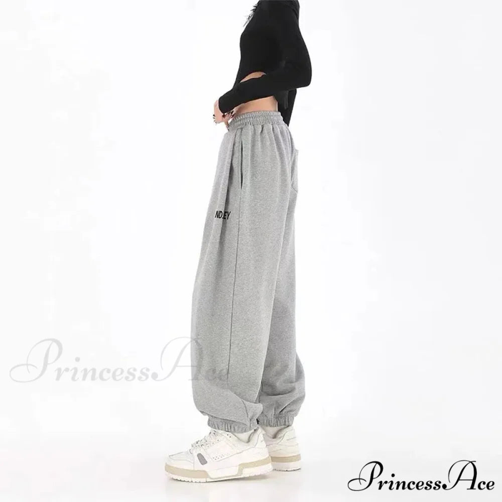 Hip Hop Message Drawstring Running Trousers Light Grey / S pants-241228