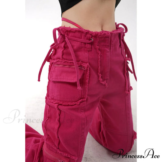 Hip Hop Red Vintage Cargo Jeans