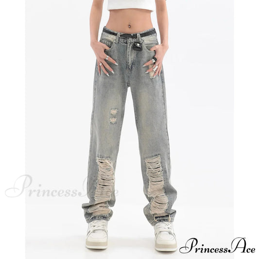 Hip Hop Ripped Baggy Jeans Blue / S