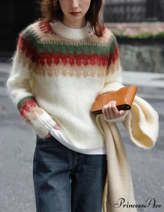 Holiday Crimson Bulky Vintage Lethargic Breeze Pullover Cream / S swraters-241228