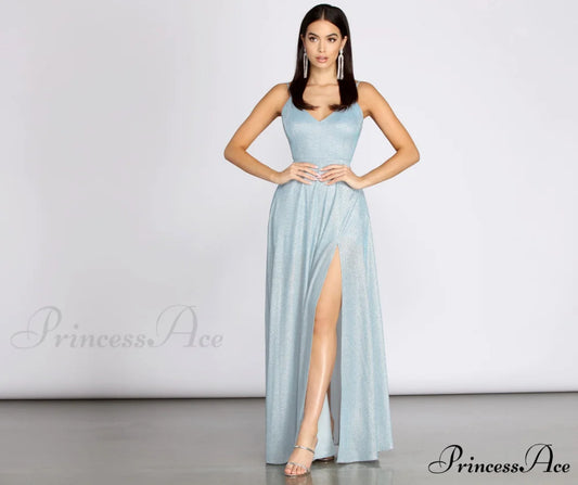 Holland Glitter Stylish A-Line Dress BLUE / XS