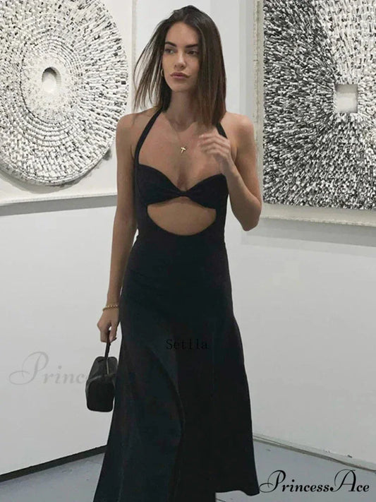 Hollow Backless Slim Sleeveless Party-ready Bandaged Evening Midi Dress