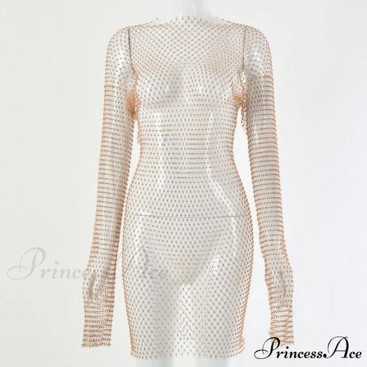 Hollow Out Long Sleeve Mini Dress Gold / One Size