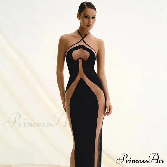 Hollow Out Maxi Party Dress Black / S