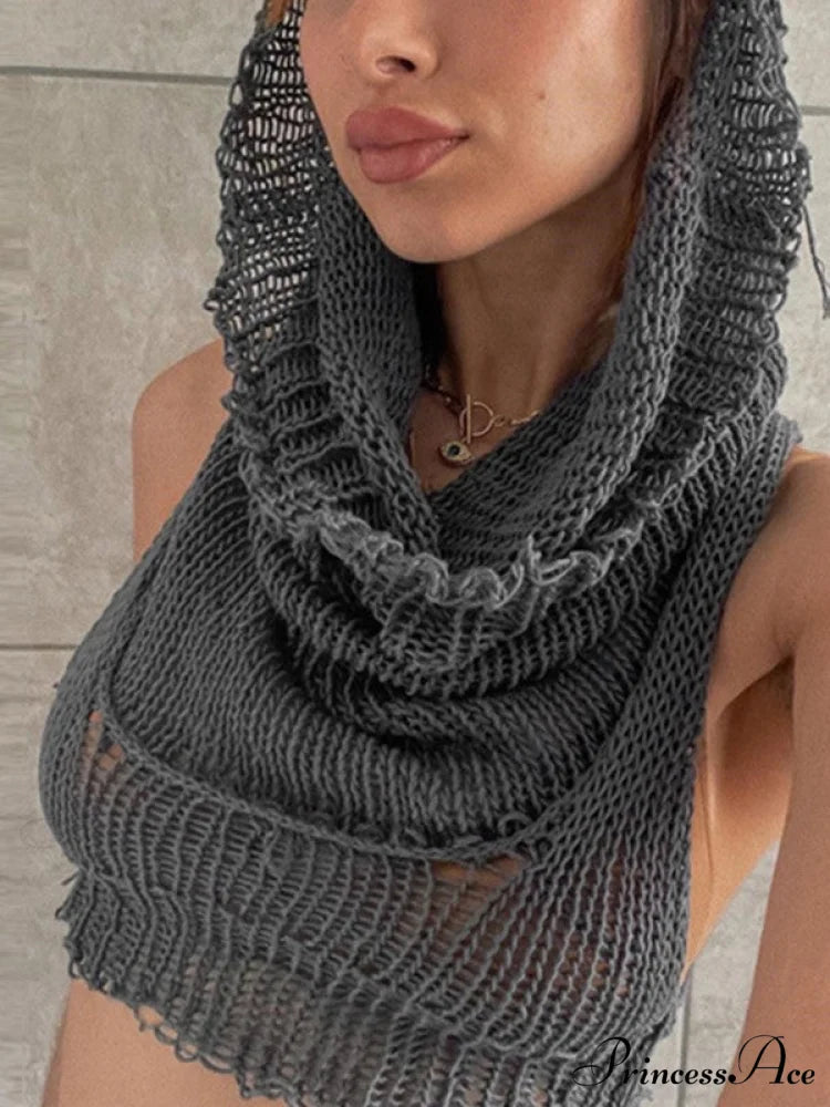 Hooded Cold Graceful Shoulder Mini Dress Gray / S