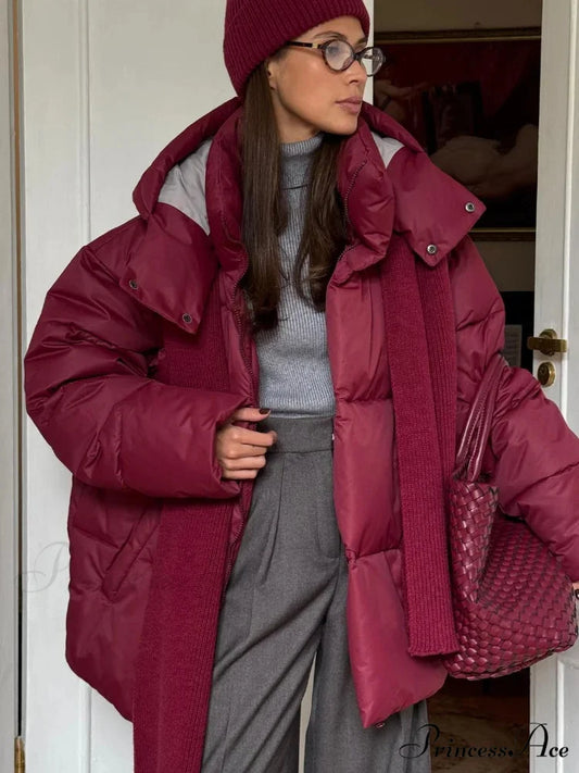Hooded Cotton Quilting Coat Burgundy / S