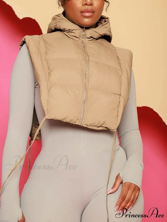 Hooded Crop Graceful Knit Cardigan Khaki / S